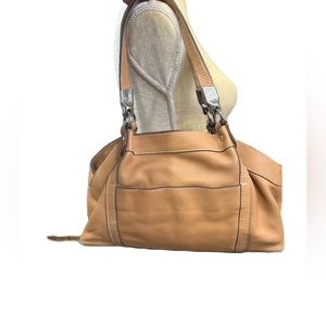 EUC Hogan Made in Italy High Quality Brown Leather Bag Varsity Stripe Lining